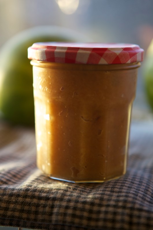 Applesauce in jar ready to go in the fridge